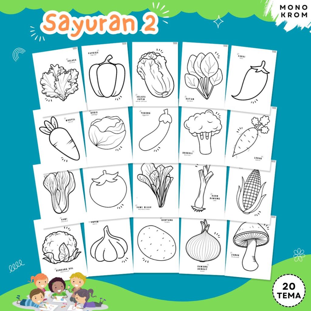 

Kertas Gambar Mewarnai - Coloring Page - Sayuran Part 2