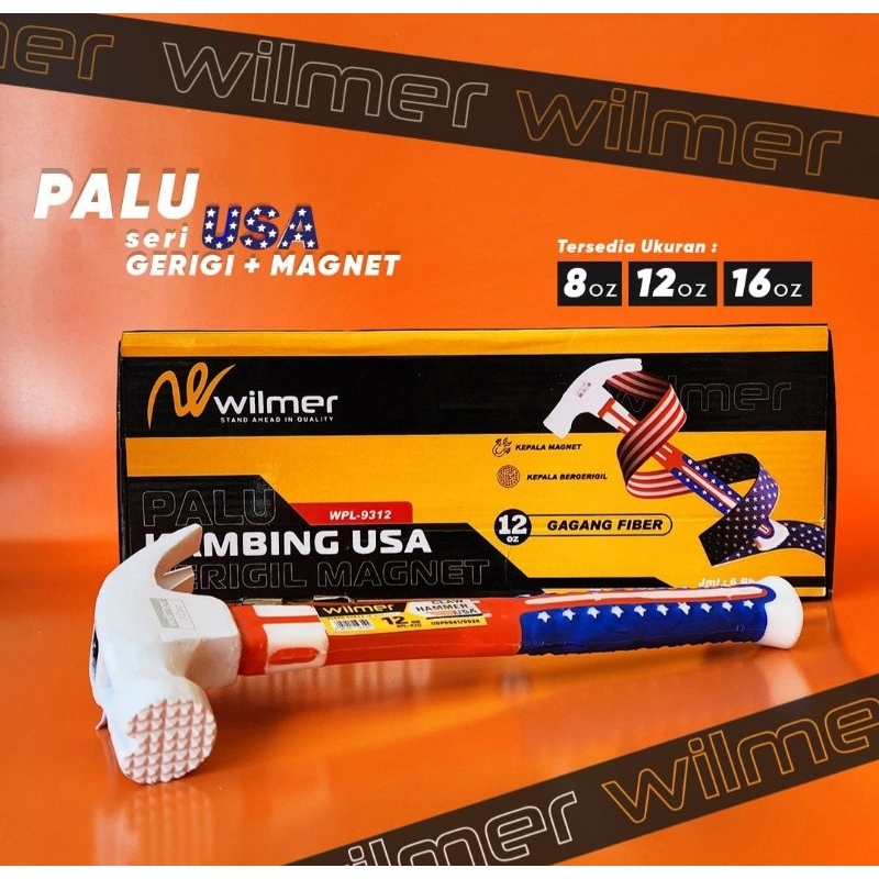 Wilmer Palu Kambing USA Gagang Fiber Karet 08 OZ 12 Oz 16 Oz / Palu Tukang Besi Baja / Palu USA 8 oz