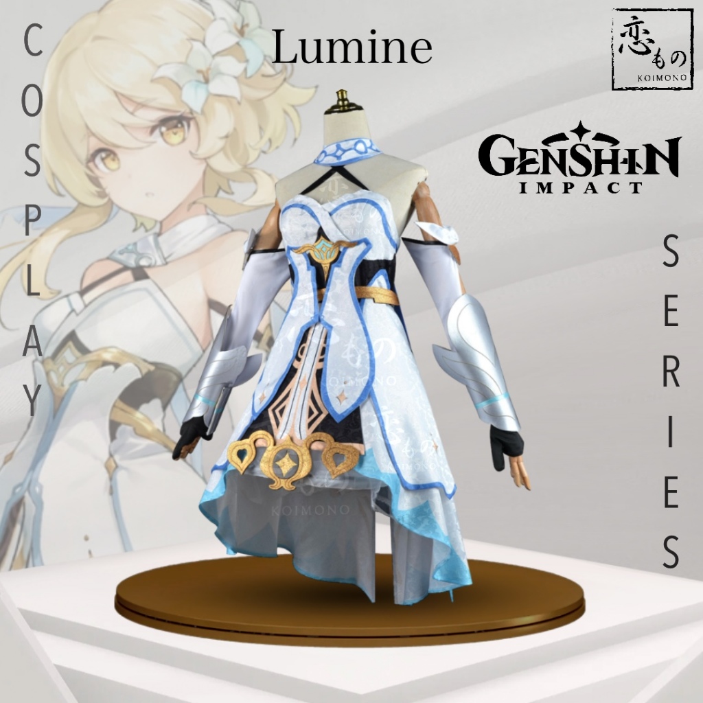 KOIMONO Lumine Traveler Genshin Impact MC Female Default Cosplay Set Include Wig + Shoes / Set Kostu