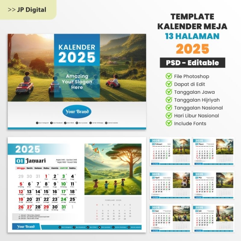 [ BEST SELLER ] TEMPLATE KALENDER MEJA 2025 TANGGALAN JAWA DAN HIJRIYAH - FORMAT PSD