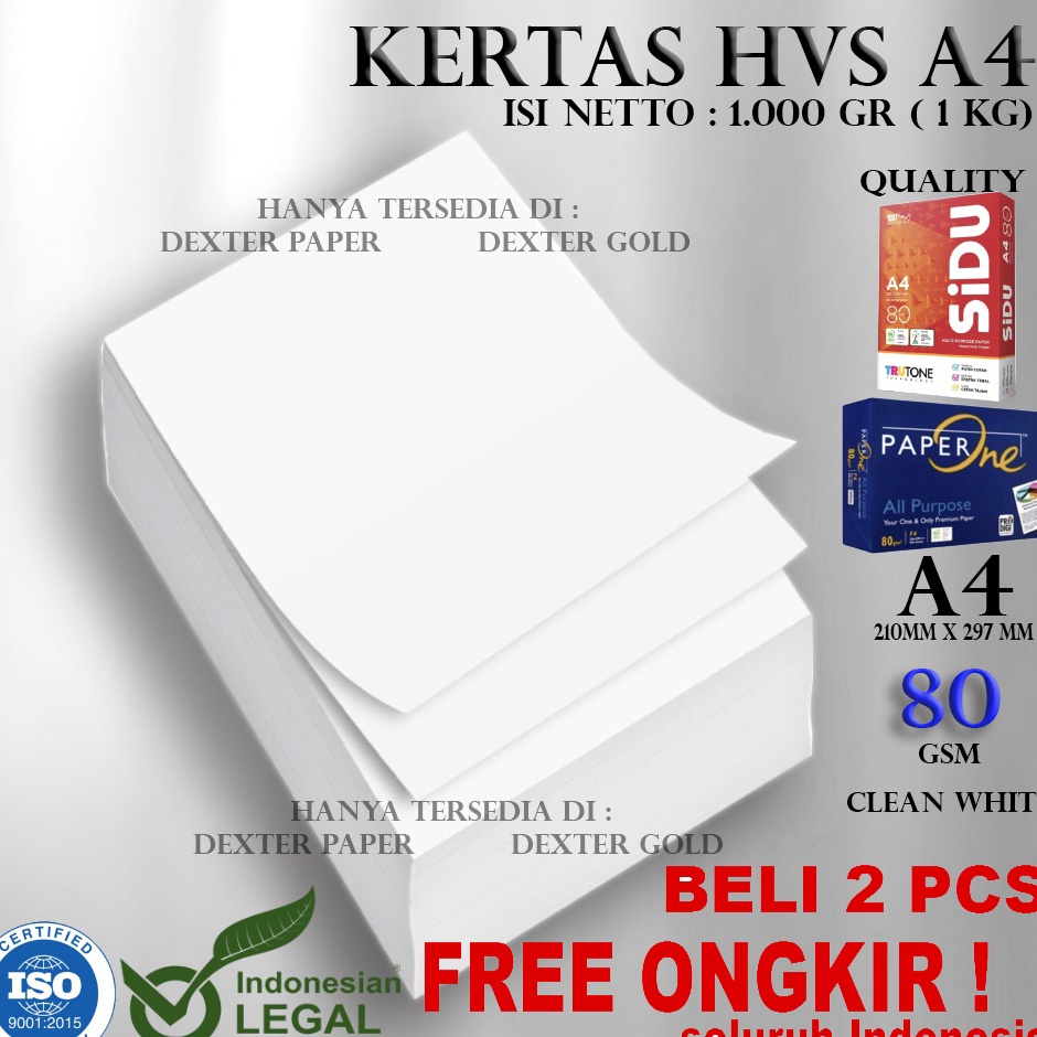 

Teknologi Terkini KES A4 8GR KES HVS A4 8GSM ISI NETTO 1KG 1 GRAM