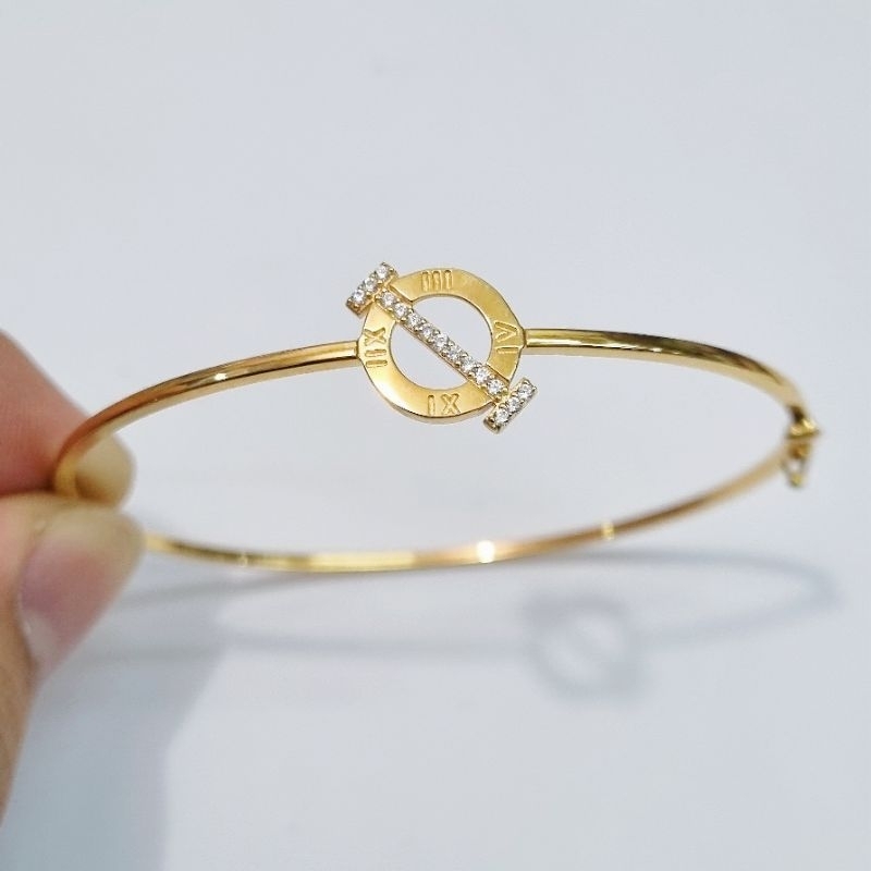 16K / 2.65 gr / 5.6 cm - Gelang Bangle Oval Jam Emas Tua Asli Kadar 70% 700 - BM3