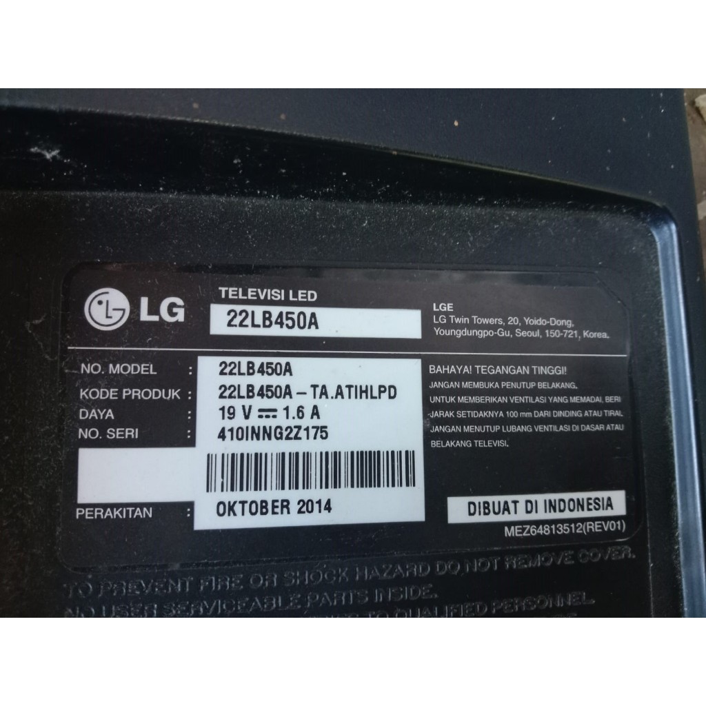 MAINBOARD MB TV LG 22LB450A  LG LED 22LB450 A  MODUL 22 inch normal