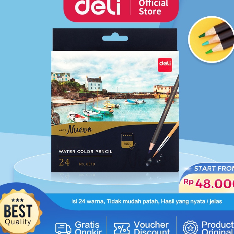 

Murah Istimewa Deli pensil warna 243648C watercolor dengan kuas nontoxic dapat dicuci dan teknologi hybrid 65X