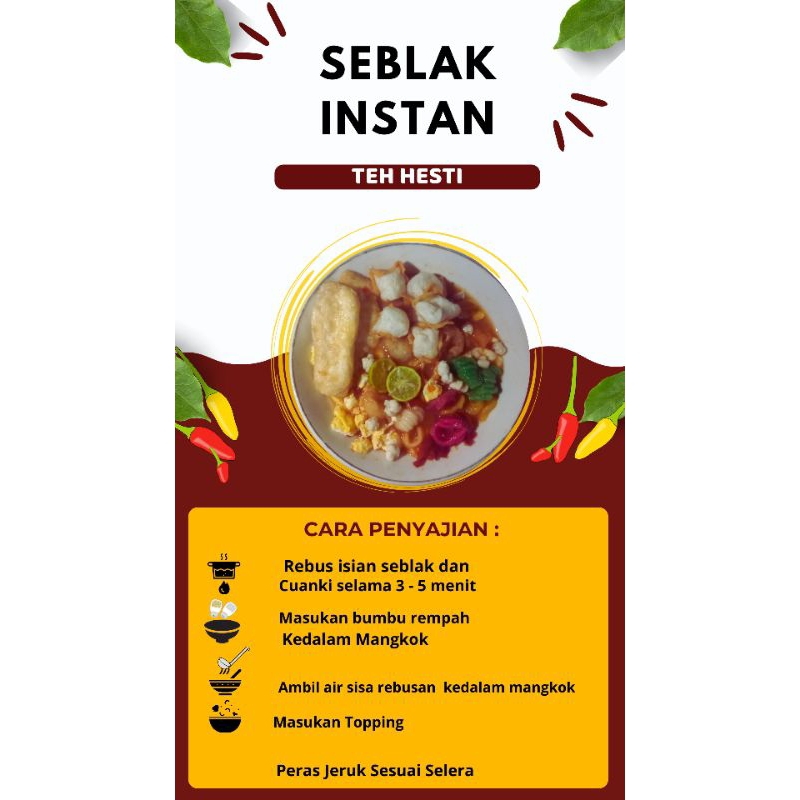 

Paket hemat Jualan Seblak Instan Teh hesti / cemilan murah / enak / lezat / makanan ringan / snack / cemilan enak / cemilan murah/ baso aci enak / baso aci aya suir pedas / murah