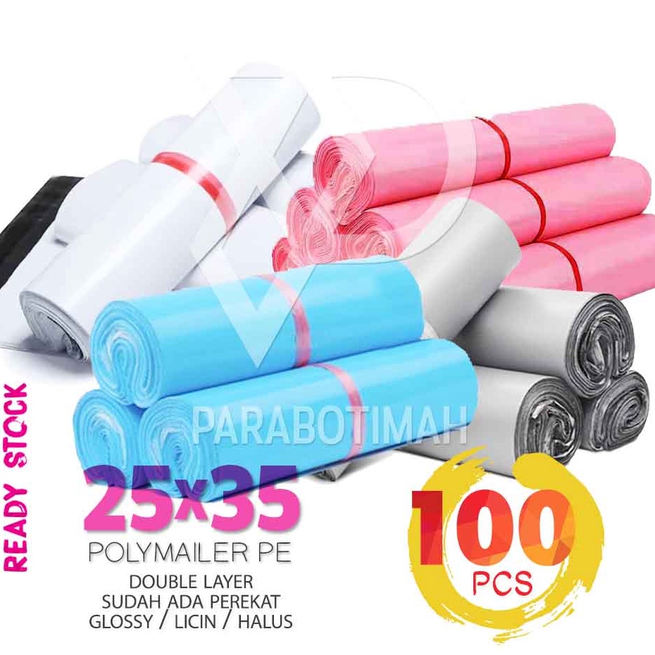 

Polymailer plastik packing 25x35 isi 1 lbr double layer ekonomis ready murah Bandung