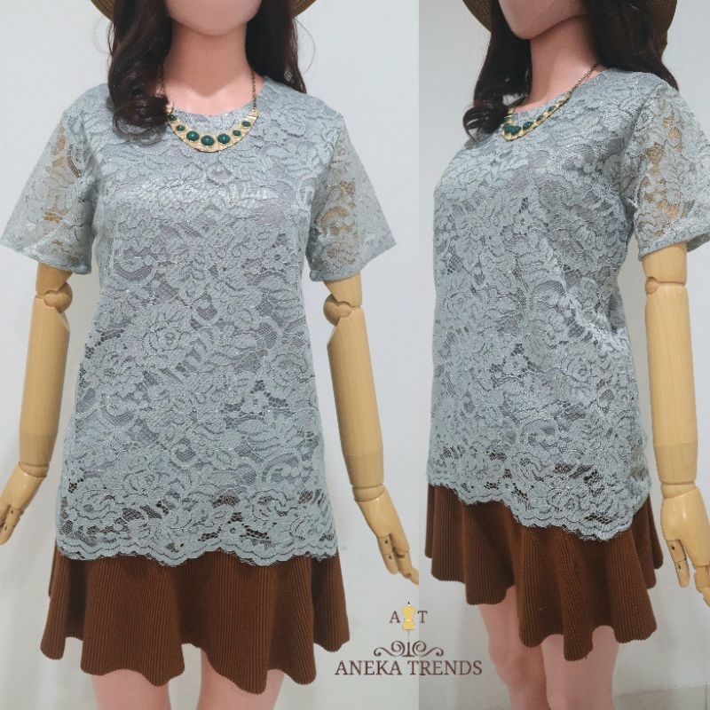 Atasan Blouse Brukat Silver Abu Import
