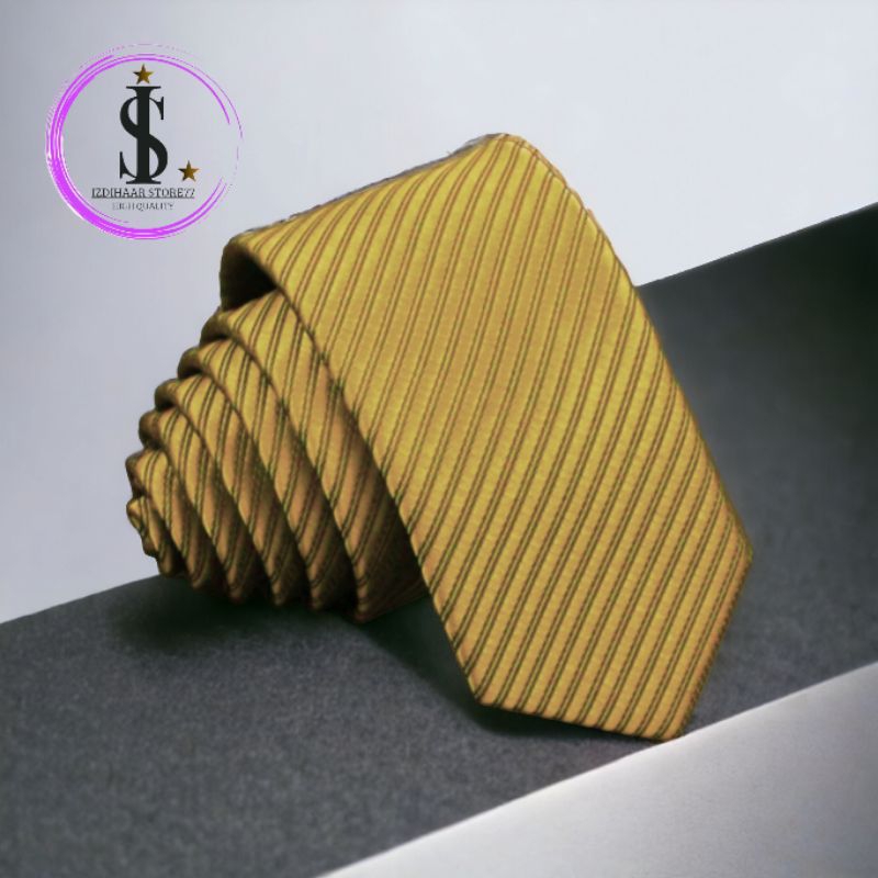 Dasi Pria Panjang Salur Garis Timbul Gold Muda/Tua Gold Terang