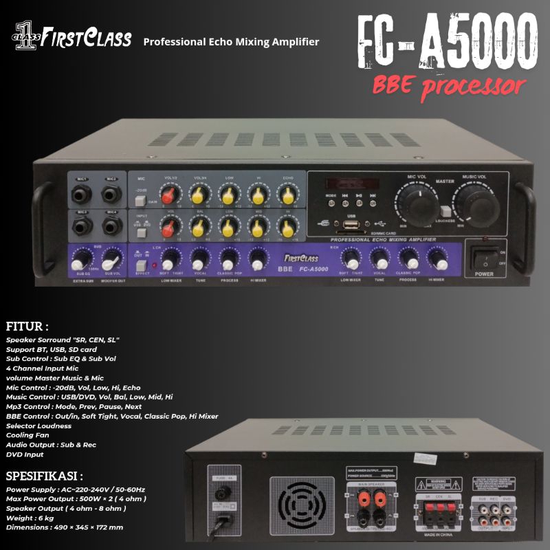 Professional Echo Mixing Amplifier Firstclass Fc a5000 | Amplifier Fc a5000 Amplifier BBE Amplifier 