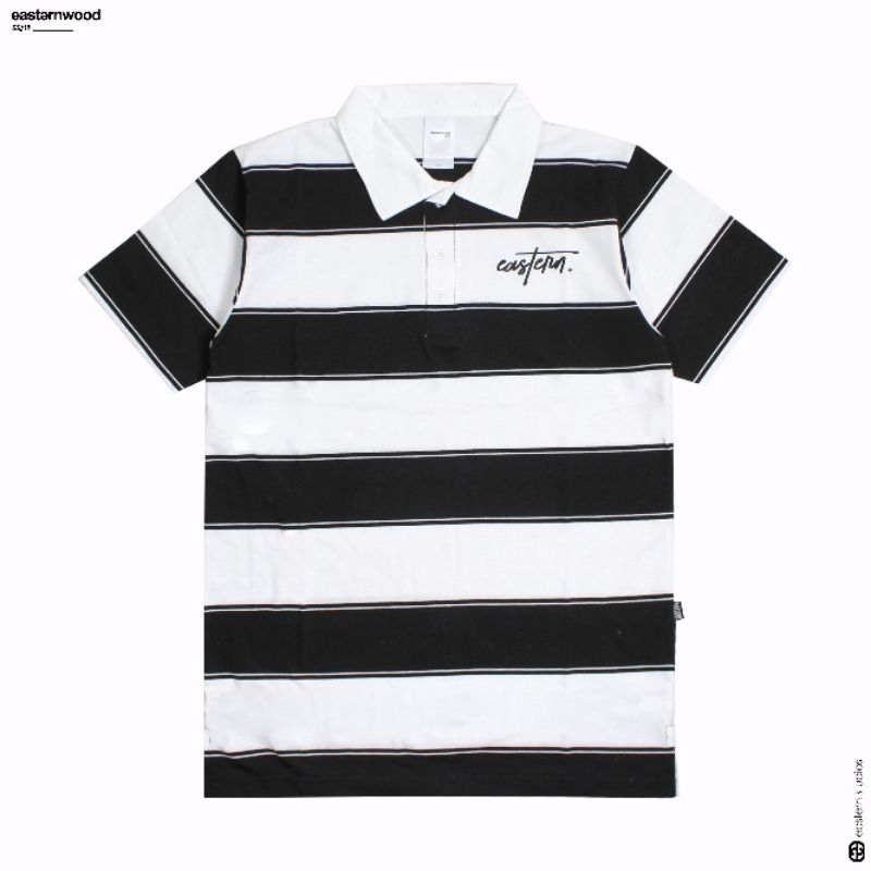 Easternwood Rugby Shirt  Lengan pendek Polo Shirt Polo Lengan Pendek Stripe white black
