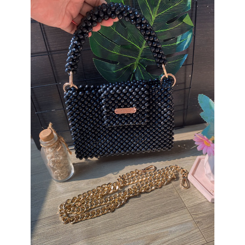 Tas Manik Manik / Tas Beads / Beaded Bag Hitam Handmade Beads By Firanti