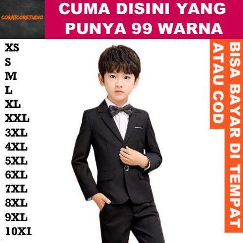 99 WARNA Jas Cowok Blazer Pria Anak HITAM BLACK LIS PUTIH Katun Drill Size Anak-Anak Slimfit Model K