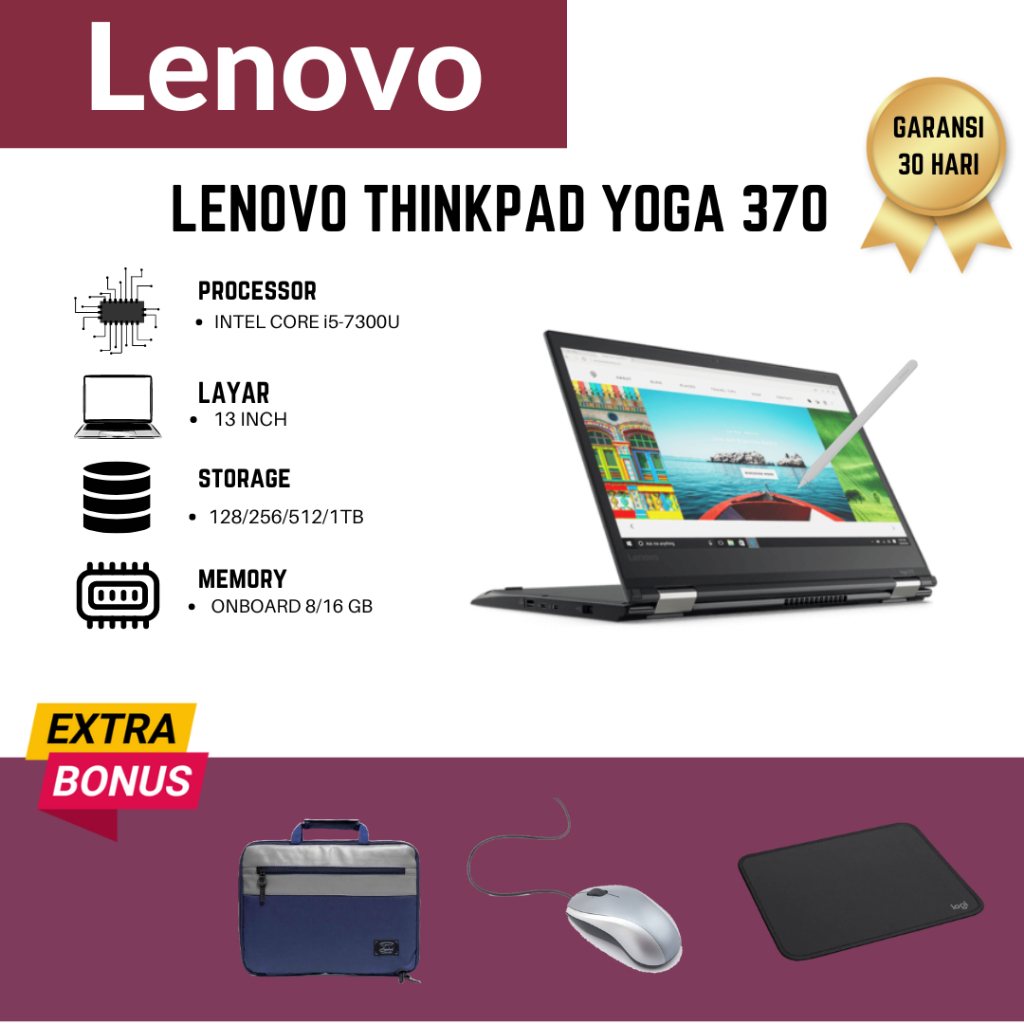 Laptop Lenovo Thinkpad X390 YOGA 260 370 X380 X390 + PEN STYLUSH CORE i5 i7 Gen 8 | BERGARANSI & BER