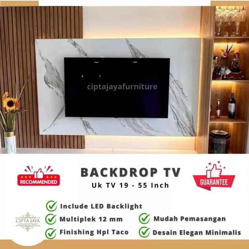 Backdrop Tv Rak Tv  Buvet Tv Minimalis Tempel Dinding + Lampu Led