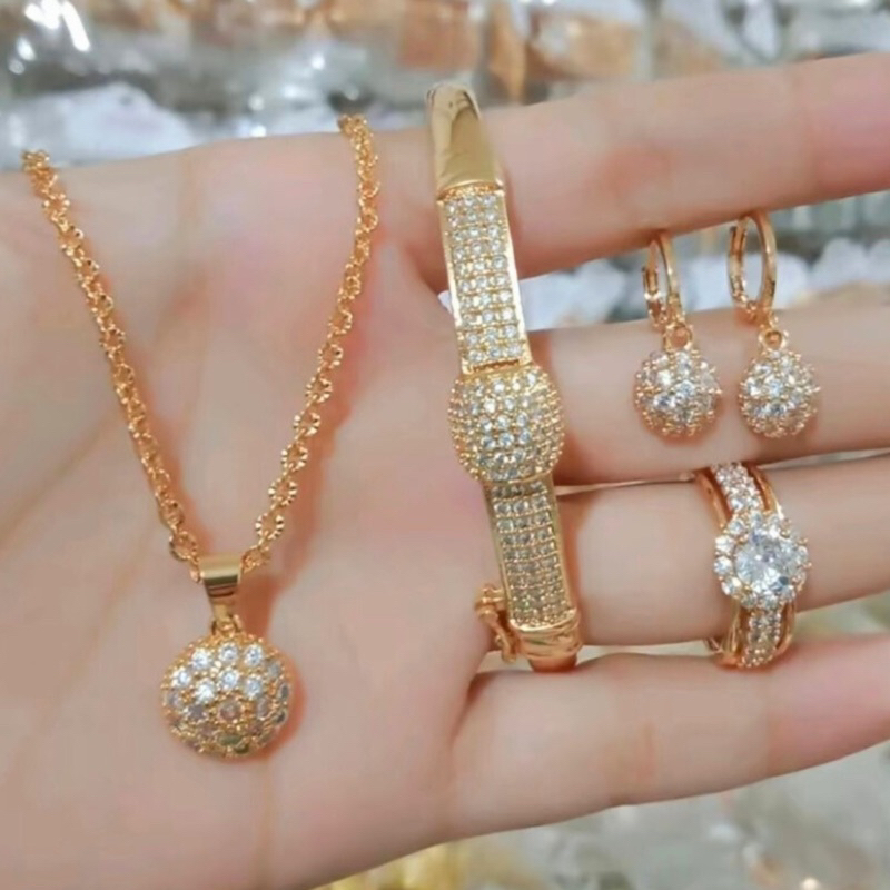 Satu set perhiasan emas 24 karat asli realpict aksesoris perempuan