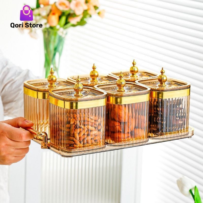 Qori Store - Toples Akrilik Estetik 6 Pcs /Toples Akrilik Kedap Udara/Toples Plastik Kedap Udara/Top