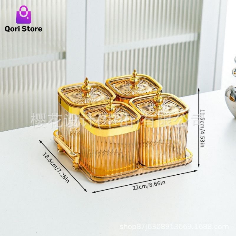 Qori Store - Toples Akrilik Estetik 4 Pcs /Toples Akrilik Kedap Udara/Toples Plastik Kedap Udara/Top