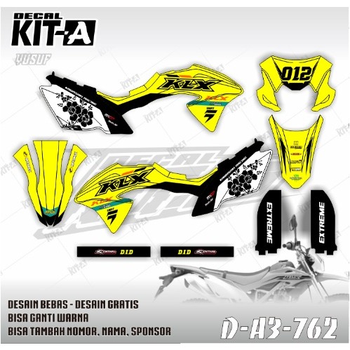 Decal Klx 150 Bf stiker klx 150g kuning hitam putih motif bunga full body desaian custom suka suka