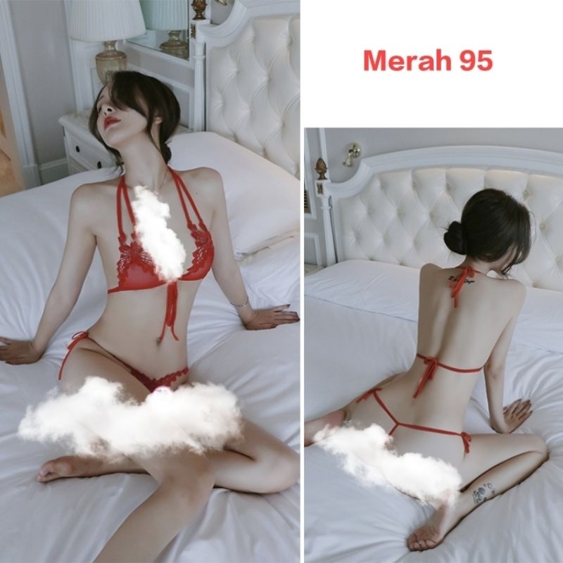 SET LINGERIE BRA + G-STRING SEXY PAKAIAN DALAM WANITA F326-Merah 95