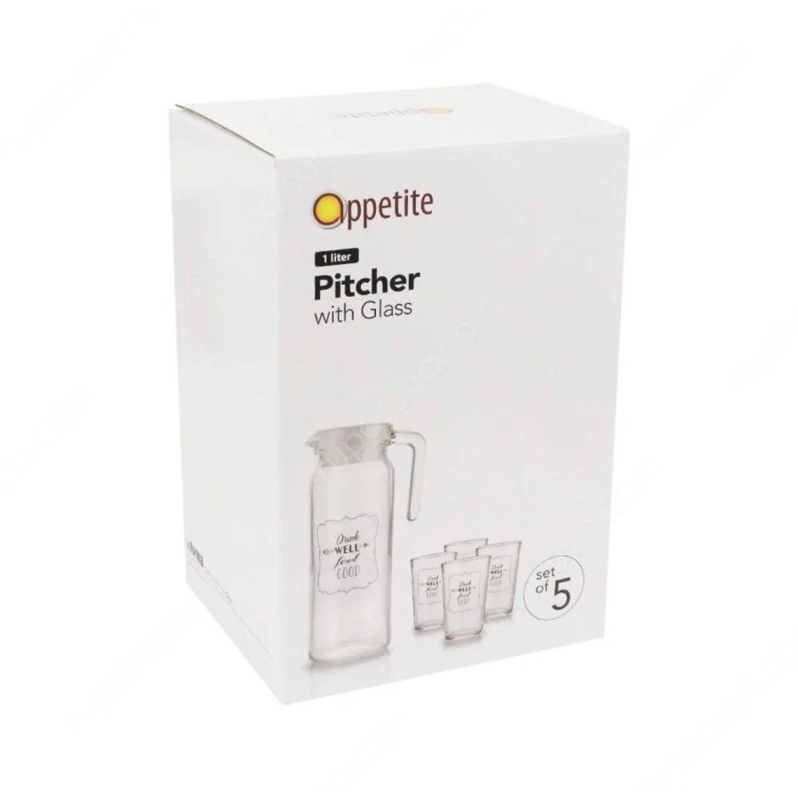 OPPETITE GLASS PITCHER WITH GLASS SET TEKO WITH 5 PCS GLASS ORIGINAL