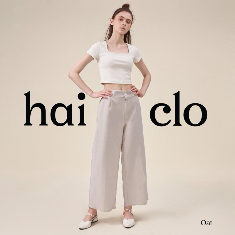 PRELOVED HAICLO Seoul Highwaist Kulot Celana Wanita Linen Premium Pants Warna OAT