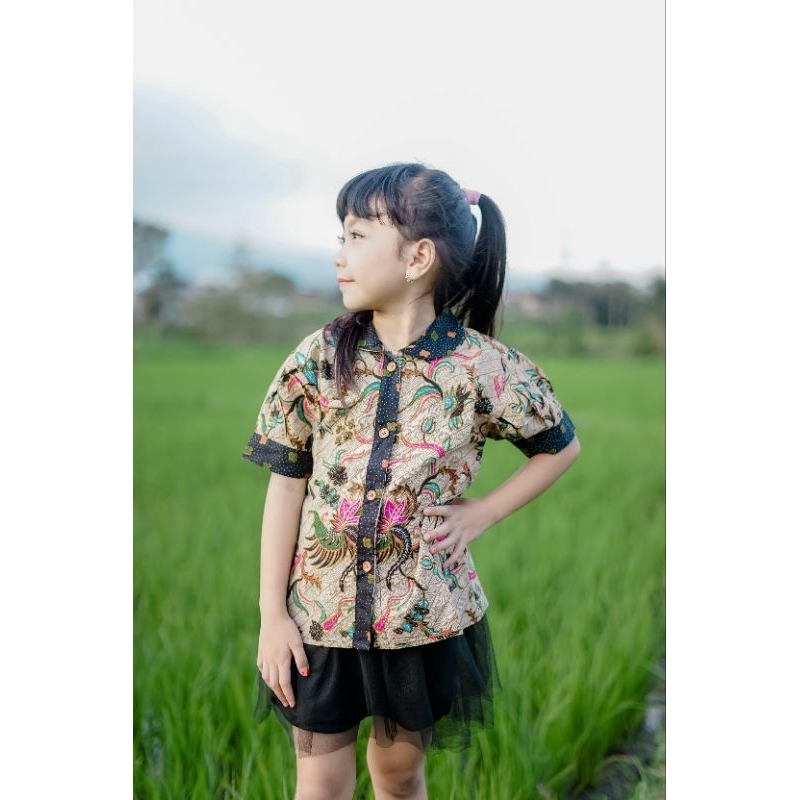 Kemeja Batik Anak Perempuan Kancing Depan Berkerah Atasan Batik Anak Cewek Batik Sekolah Grosir
