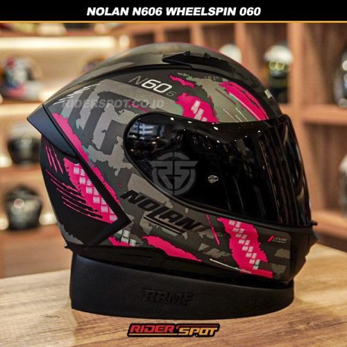 Helm Motor Nolan N606 Wheelspin 060 Matte Black Pink Nolan 60.6 Italy