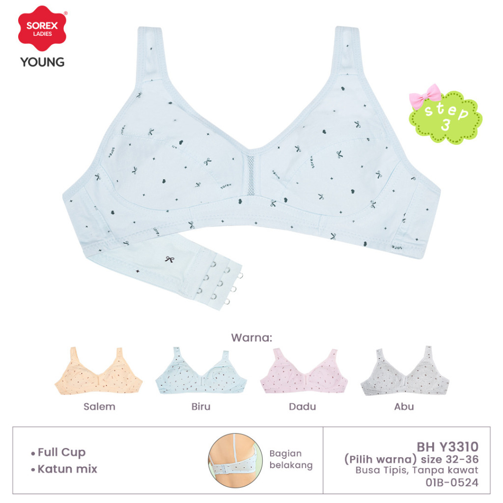 Sorex Young Bra Remaja Busa Tipis Tanpa Kawat Kait 3 Setara Cup B Step 3 Harian BH Y 3310