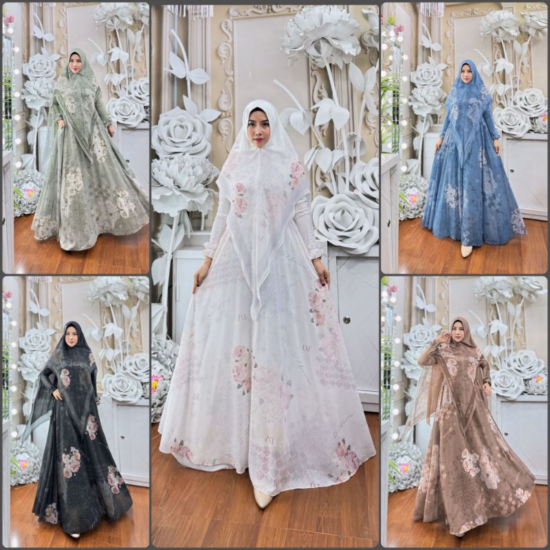 Adha Series By Dzhira Original gamis Syari Ceruty Babydoll Mix Jersey Set Khimar Dress Lebaran Musli
