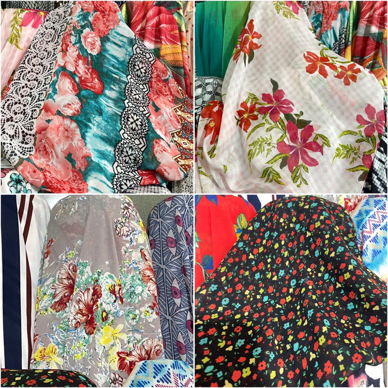 kain sifon ceruty motif lebar 150 cm | kain meteran | bahan sifon ceruty kembang bunga kecil besar