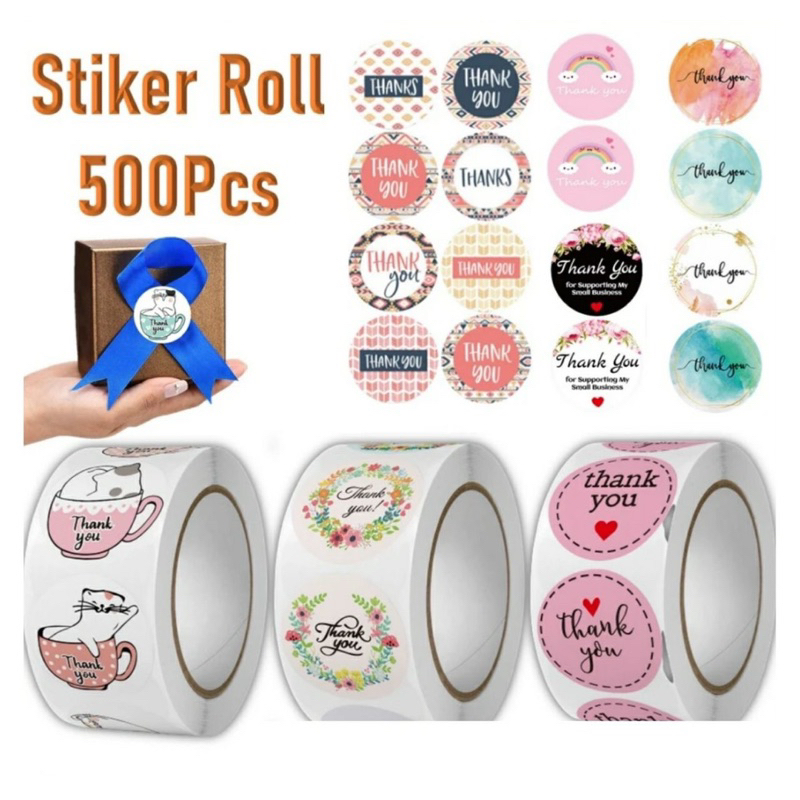 

RD Sticker Thank You Roll Isi 500 Pcs Stiker Terima Kasih Warna Self Adhesive Seal Label Roll Sticker Thank You 2.5Cm Tempelan Ucapan Terimakasih Bulat 500pcs Segel Order Packing Motif Bunga Love Serbaguna