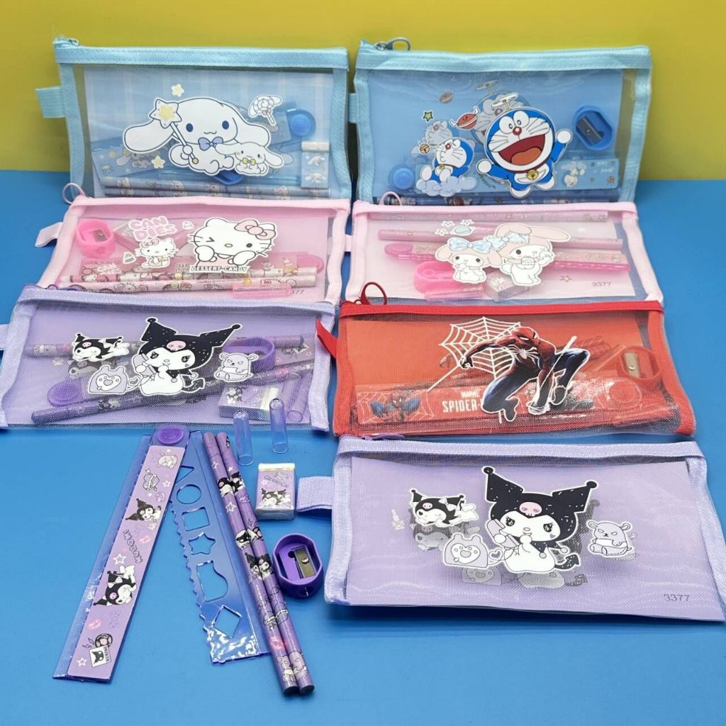 

Set Alat Tulis Sanrio Pensil, Penggaris Lipat 30cm, Penghapus, Rautan, Tempat Pensil Karakter Doraemon, Spiderman, Kuromi, Melody, Cinnamorol