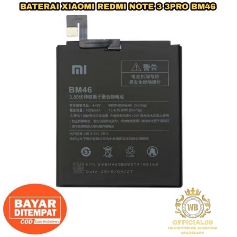 BATERAI BATTERY BATRE BATREI XIAOMI REDMI NOTE 3 / NOTE 3PRO BM46