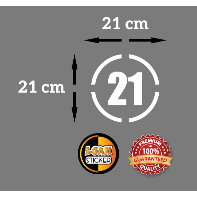 

Stiker Angka Model Bulat Strip Bahan Revlektive Ukuran Diameter 21 cm