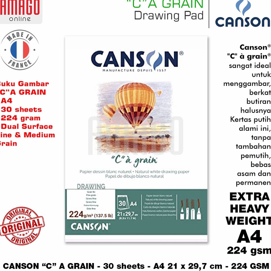 

Harga Promo Buku CANSON C A Grain Pad 3 sheets A4 21 x 297 cm Dual Surface 224 gram 466