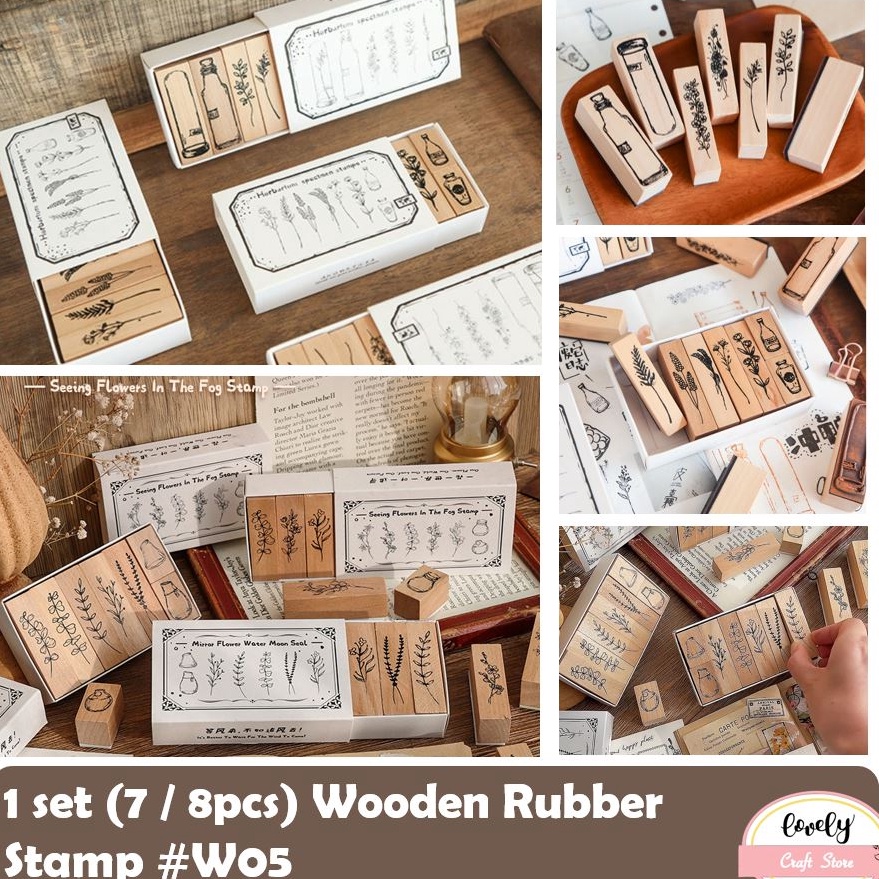 

Hot Sale LovelyCraftStore W5 1 set 7pcs 8pcs DIY Wooden Rubber Stamp Plant Garden Vase Stempel Kayu Vintage untuk bullet journal bujo Journal Scrapbook Diary decoration mahar diy