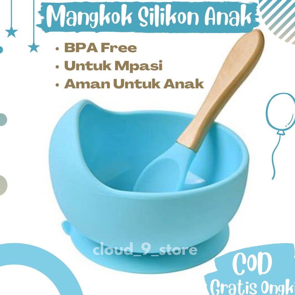 RJI Mangkok Dan Sendok Silikon Bayi Bpa TERMURAH Mangkok Makan Mpasi Bayi Set Alat Makan Bayi Silico