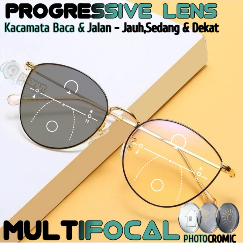 Kacamata Cat Eye Progresif Photochromic Wanita | Kacamata Baca dan Jalan | Kacamata Progresif Photoc