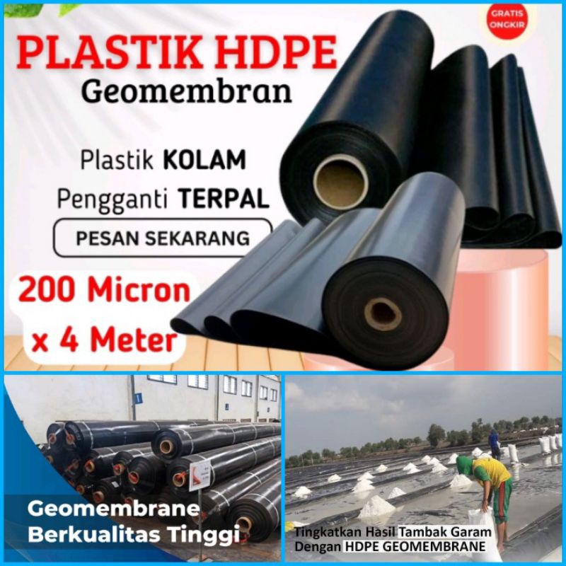 Geomembran kolam ikan Lebar 4 Meter Tebal 200 Micron