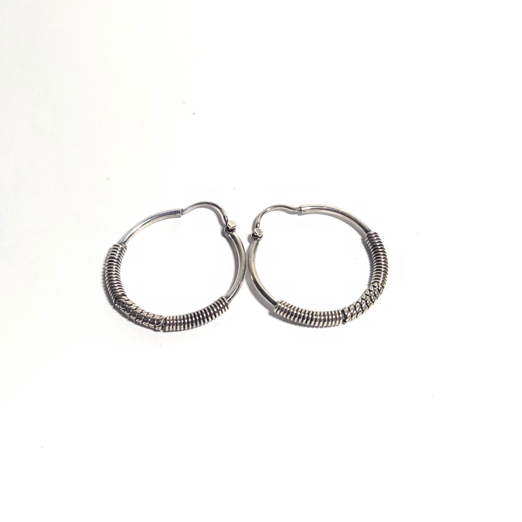 Anting Errings Hoop Polos Lebar Lilit Kawat Tribal  Bulat Bayi Balita Perak Silver Bali Asli 925 Uni