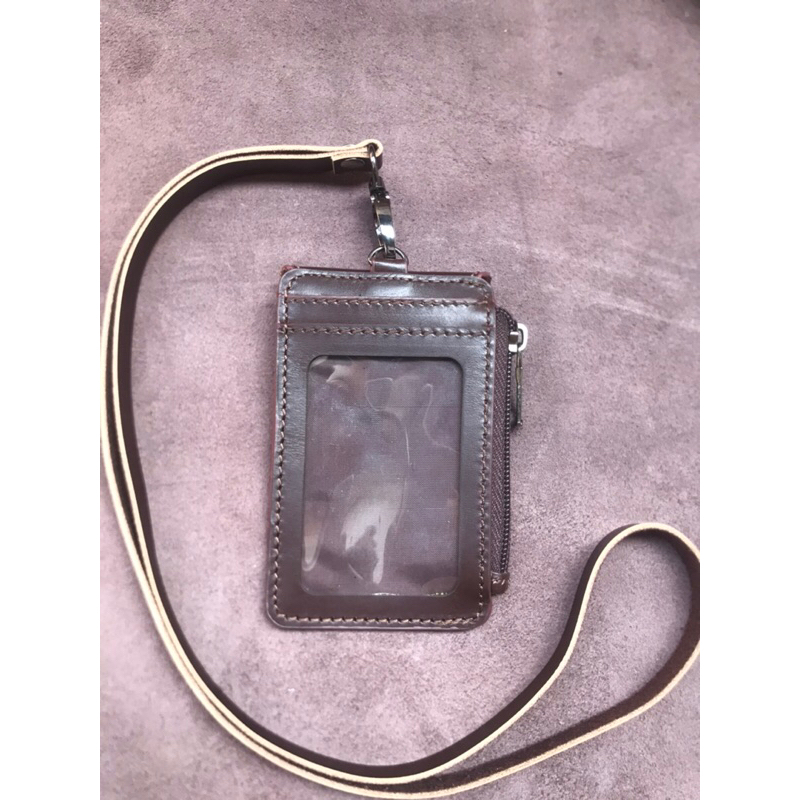 

holder id card lanyard kulit asli