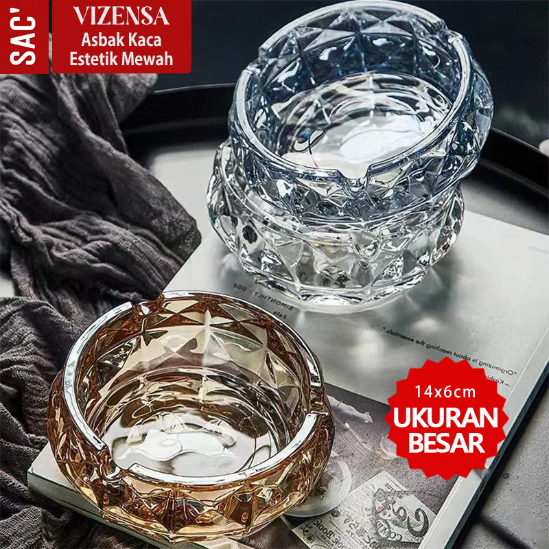 VIZENSA Asbak Kaca Besar Mewah Estetik Aesthetic Glass Ashtray Desain Tiga Kaki Dekorasi Pajangan Or