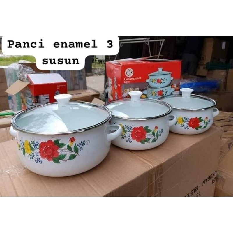 panci enamel 3 susun