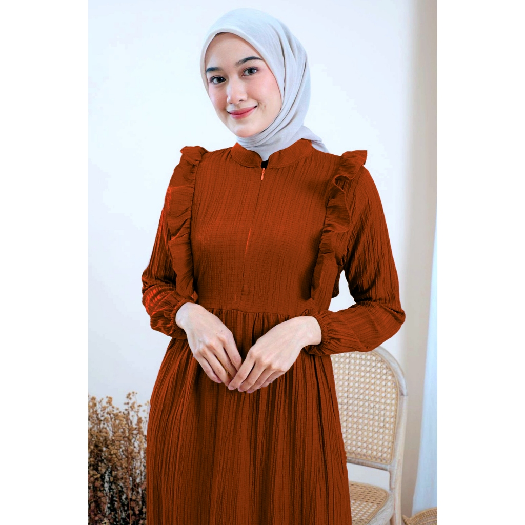 Letisa Dress Wanita Kekinian Baju Gamis Dewasa Terbaru Bahan Ladycrush Premium-Letisa Bata