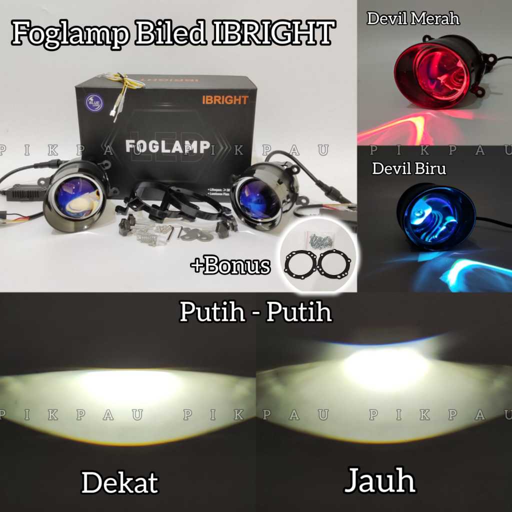 IBRIGHT Sepasang Lampu Foglamp 3 Inc Blue Lens C990 Dengan Devil eye Foglamp Honda Dan Toyota