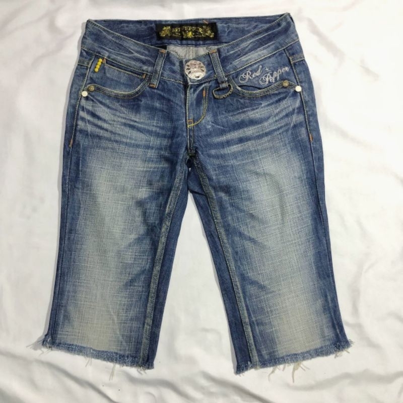 Celana Pendek Shortpants Jeans Red Pepper Japan Wing Vtg Blue Washed Fading Original Second Preloved