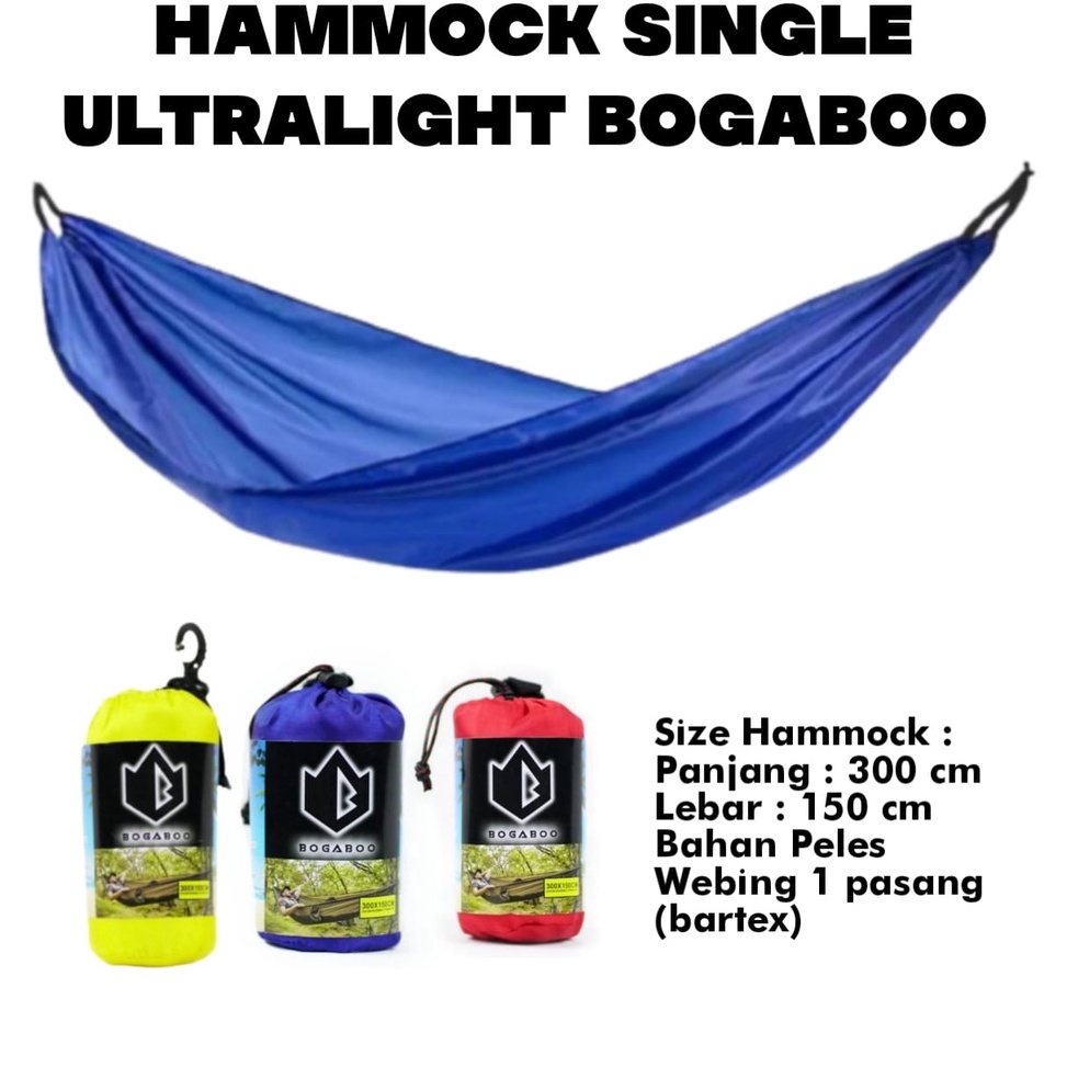 Bagus Banget Hammock BOGABOO Single Ultralight Size 3x15 cm Full Bartex  Ayunan Gantung Dewasa Besar