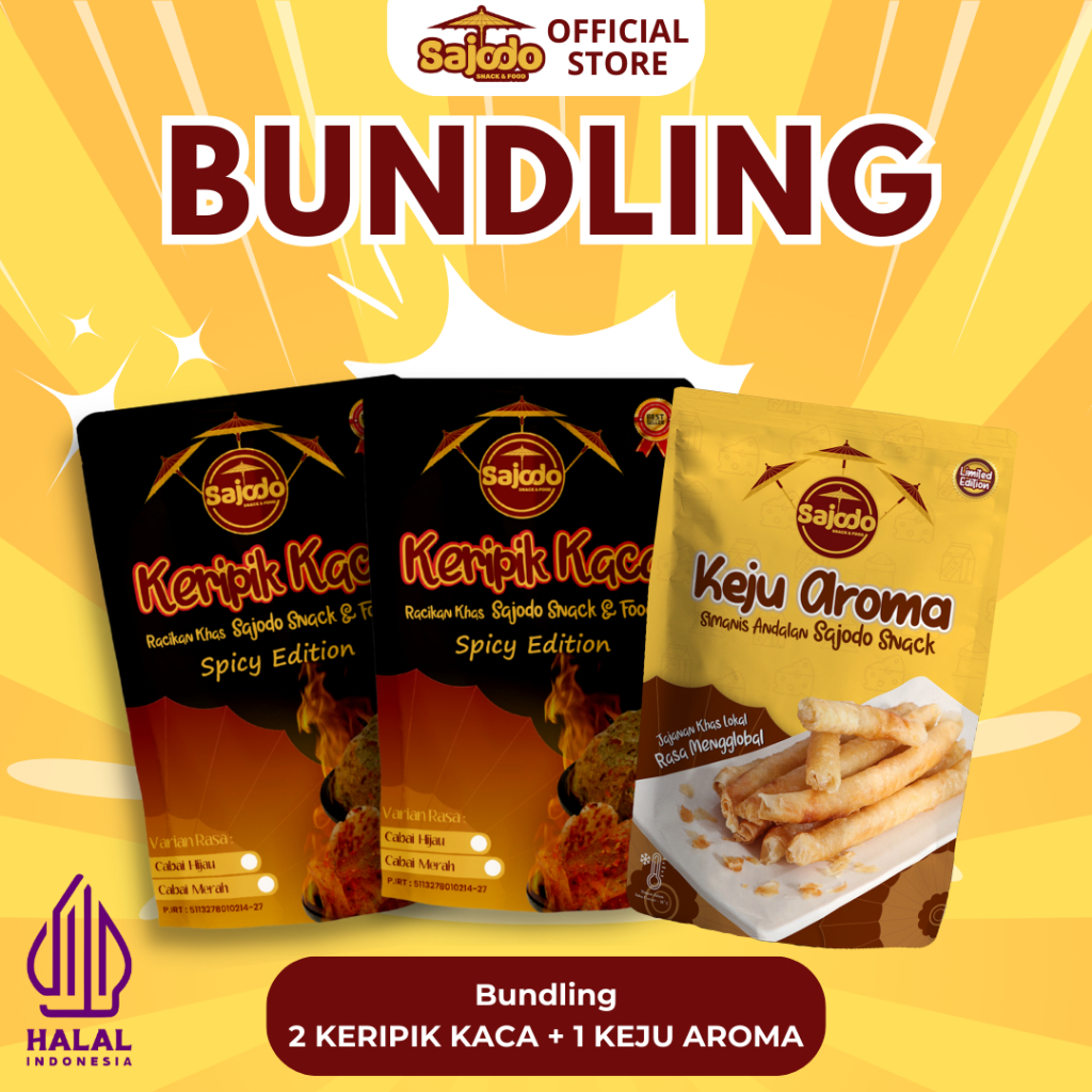 

SAJODO - PAKET SAJODO BEST SELLER 4 - KERIPIK KACA 2 (100 Gram), KEJU AROMA (185 Gram)