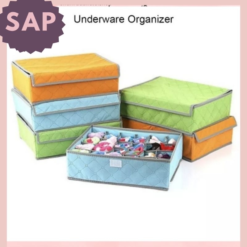 Storage Pakaian Dalam / Bra / Bambo Underwear Storage Box Organizer 24 dan 16 Grid bambo charcoal