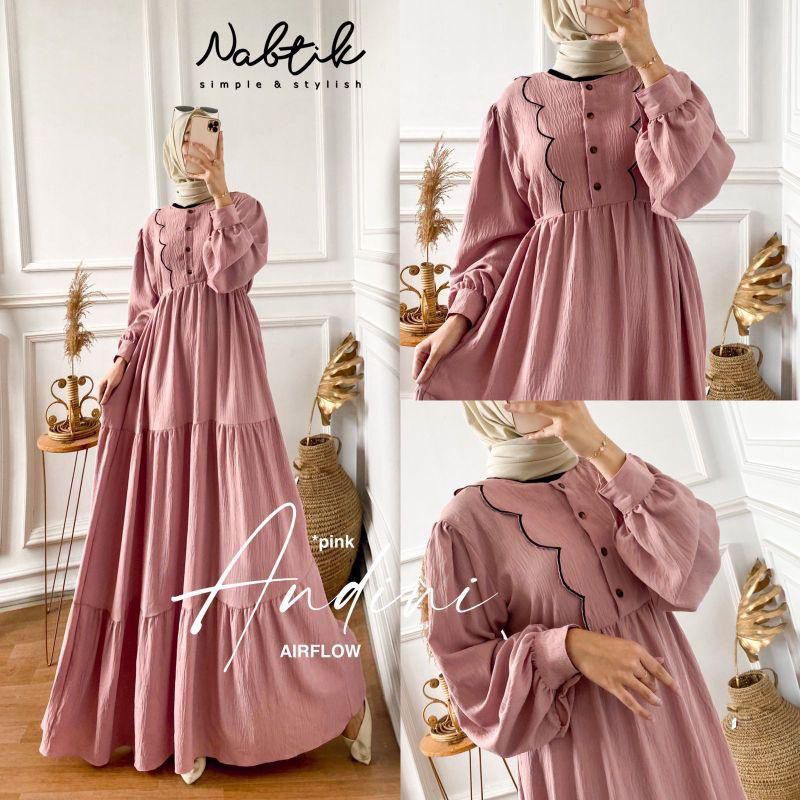 Ready siap kirim newcolletion promo Andini Dress bahan crinkle gamis zara import premium bisa cod